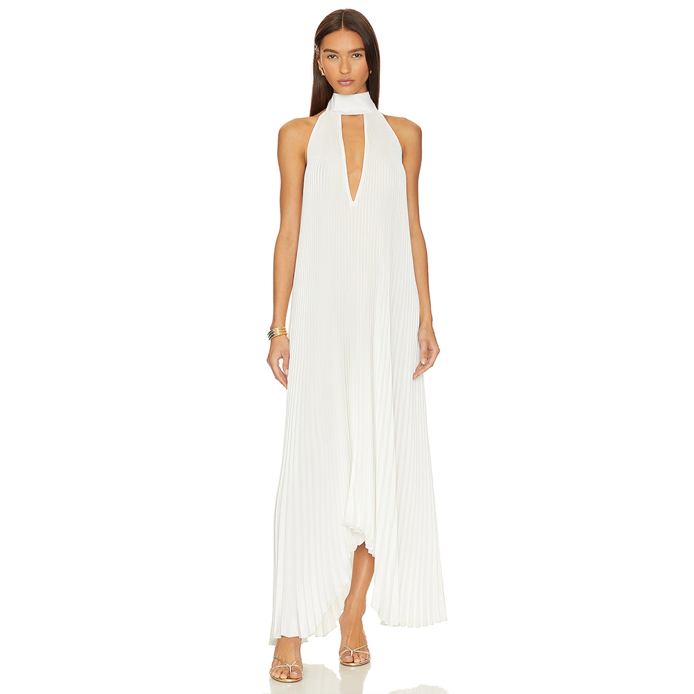 Women'S Formal Wear For Wedding Guest - Abendkleider mit Tiefem V-Ausschnitt, Schal-Rüschen, Plissiertes