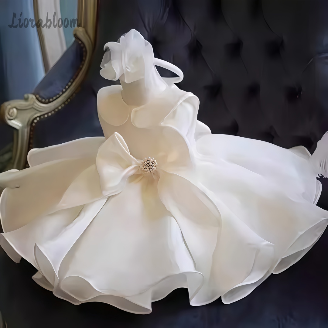 Women Formal Wear For Wedding - Weißes Perlen-Verziertes Kleid Hochzeits-Blumenmädchenkleid Weißes Blumenmädchen-Outfit