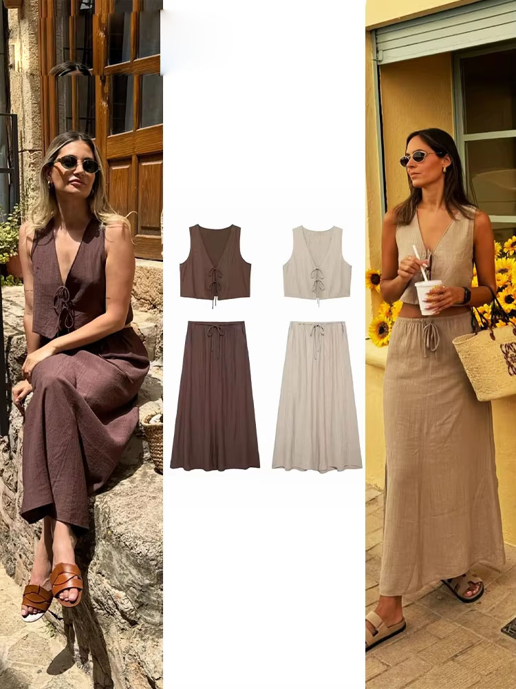 Pencil Skirt Midi - 2024 sommer Frauen Röcke Set Ärmellose