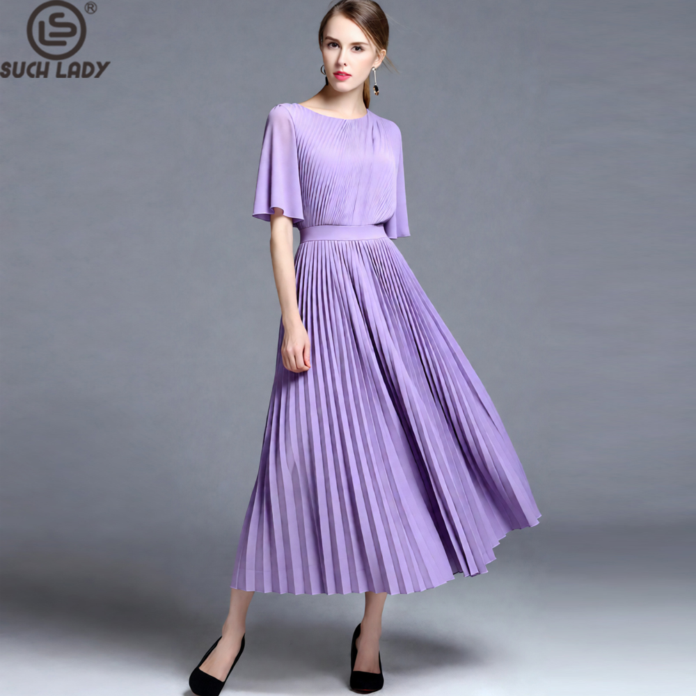 Women'S Formal Wear For Wedding Guest - Damenkleid in Flieder mit Cape-Ärmeln und