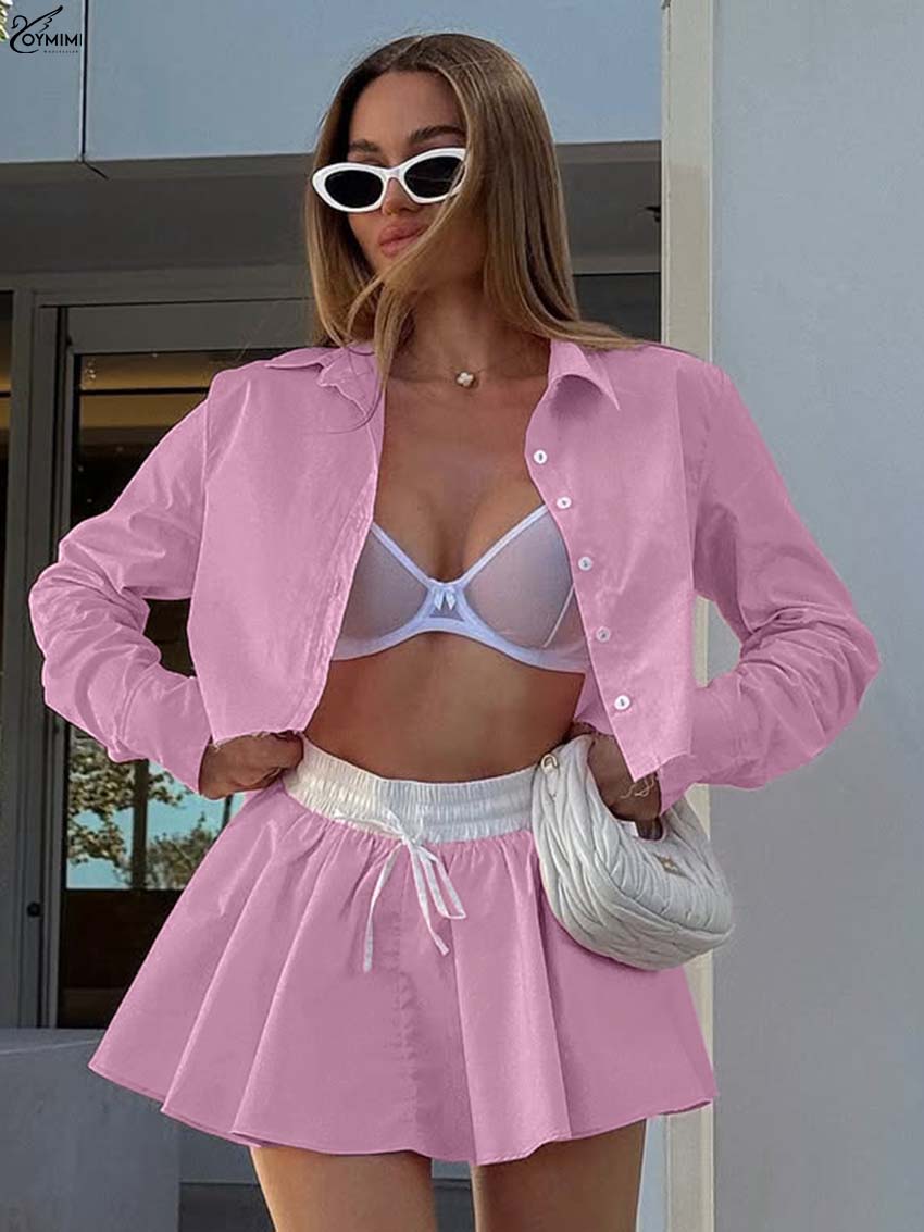 Pencil Skirt Midi - Oymimi Mode Rosa Baumwolle 2-teiliges Set