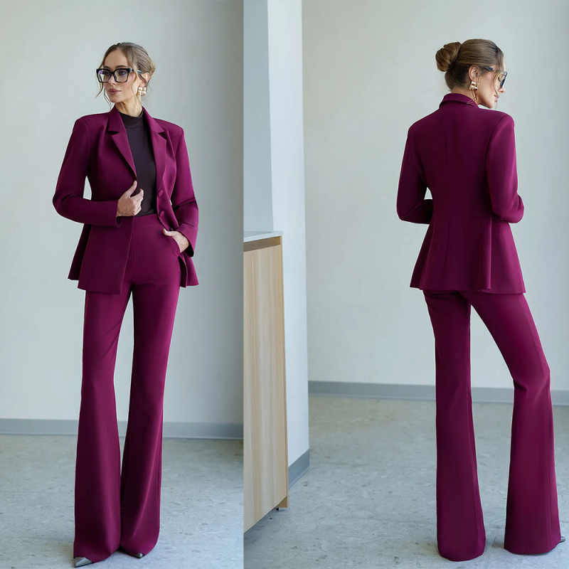 Women Formal Party Wear Dress - Reine Farbe Damen-Hosenanzüge, schmale Passform, langärmelig,
