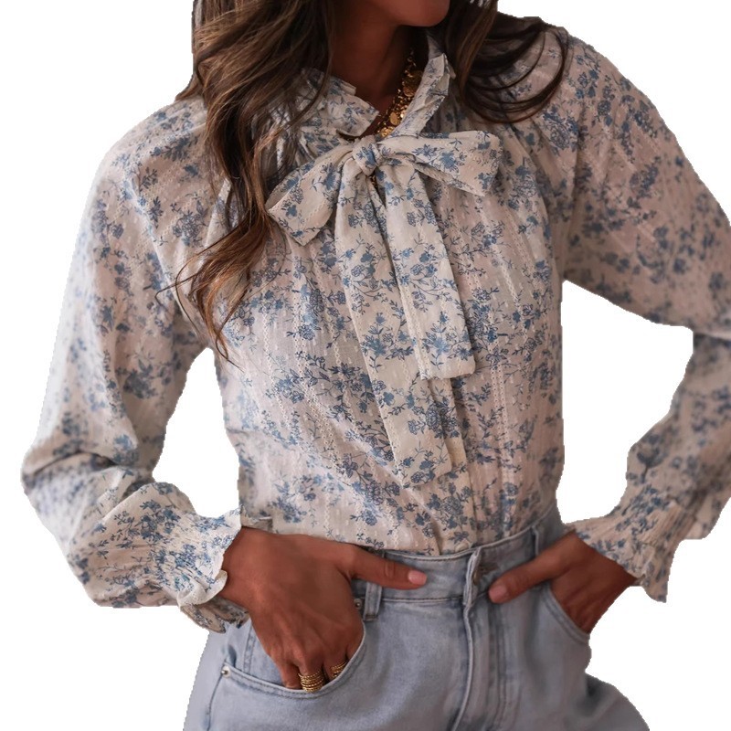 Damenmode Schleife Blumenmuste – Women Formal Office Wear Tops Bewertung und Preis