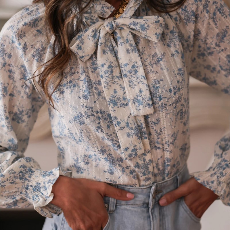 Damenmode Schleife Blumenmuste – Women Formal Office Wear Tops Bewertung und Preis