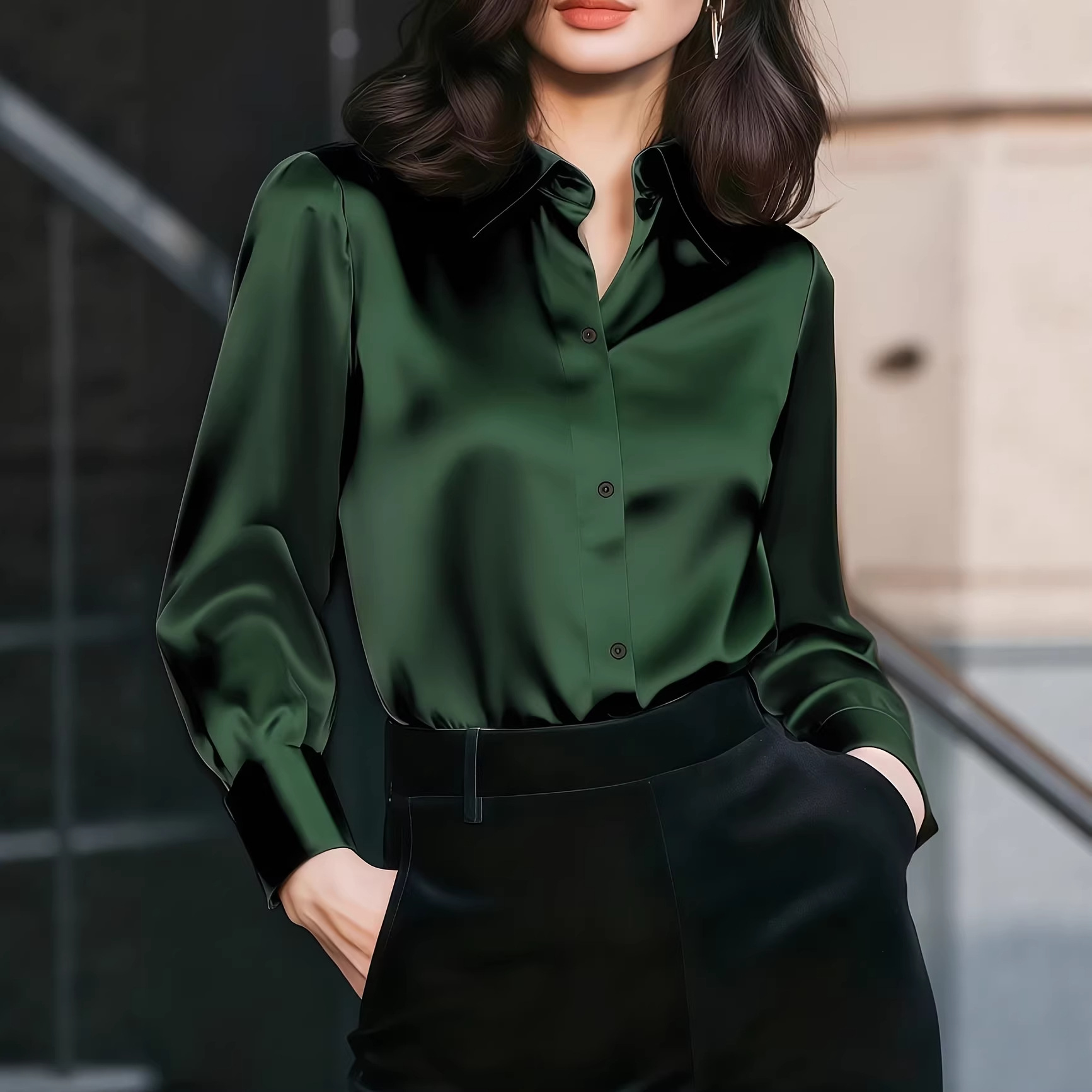 Damen-Satinbluse mit Reverskra – Women Formal Office Wear Tops Bewertung und Preis