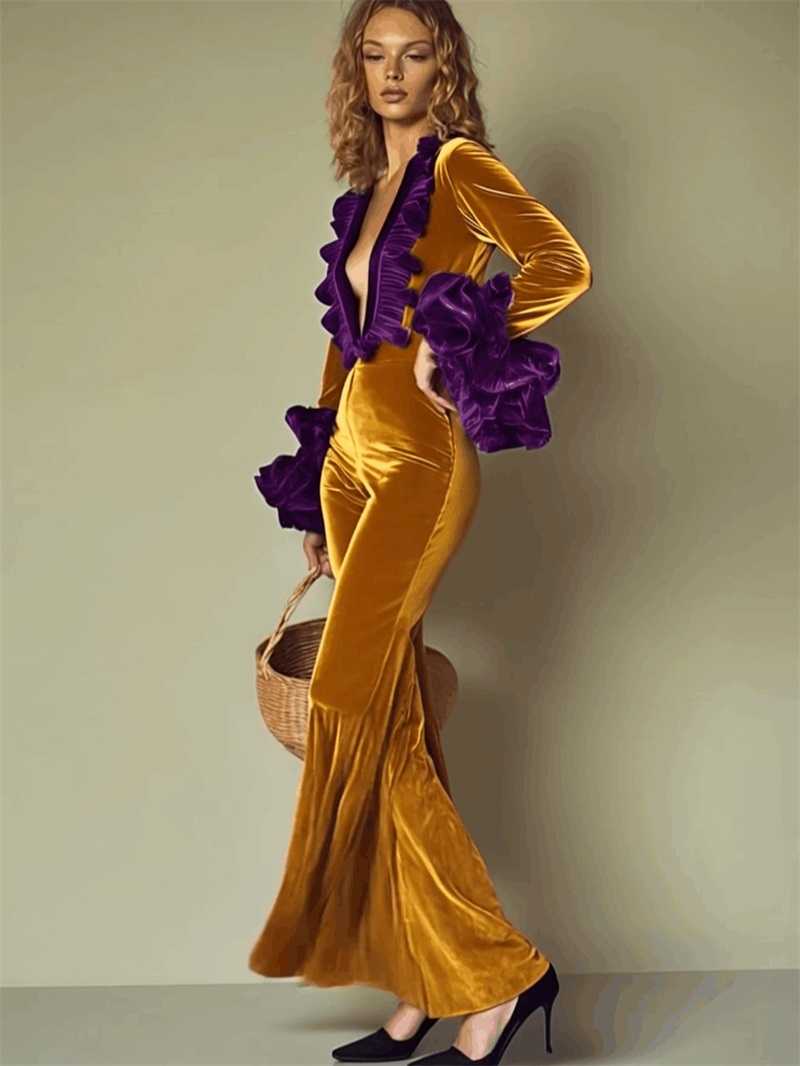 Gelb-Lila Samt-Jumpsuit für Da – Women'S Formal Wear For Wedding Guest Bewertung und Preis